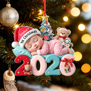 Personalized Baby's First Christmas Acrylic Ornament With Name & Birth Stats For New Parent