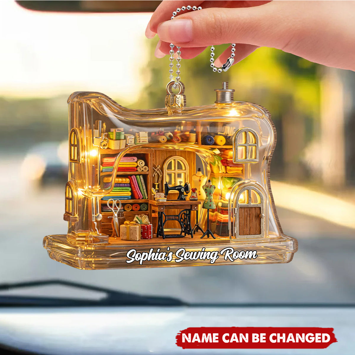 Personalized 3D Effect Cozy Sewing Room Wood Ornament With Name | Unique Gift For Seamstresses Crafter Grandma Mom