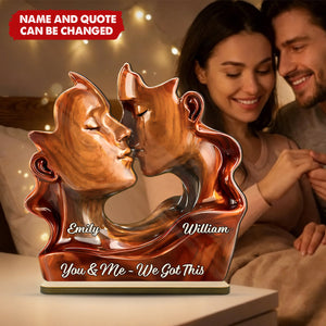 Personalized Couple Kissing Silhouette 2-Layered Wooden Plaque With Names & Quote - Valentine's Day Anniversary Gift For Husband Or Wife
