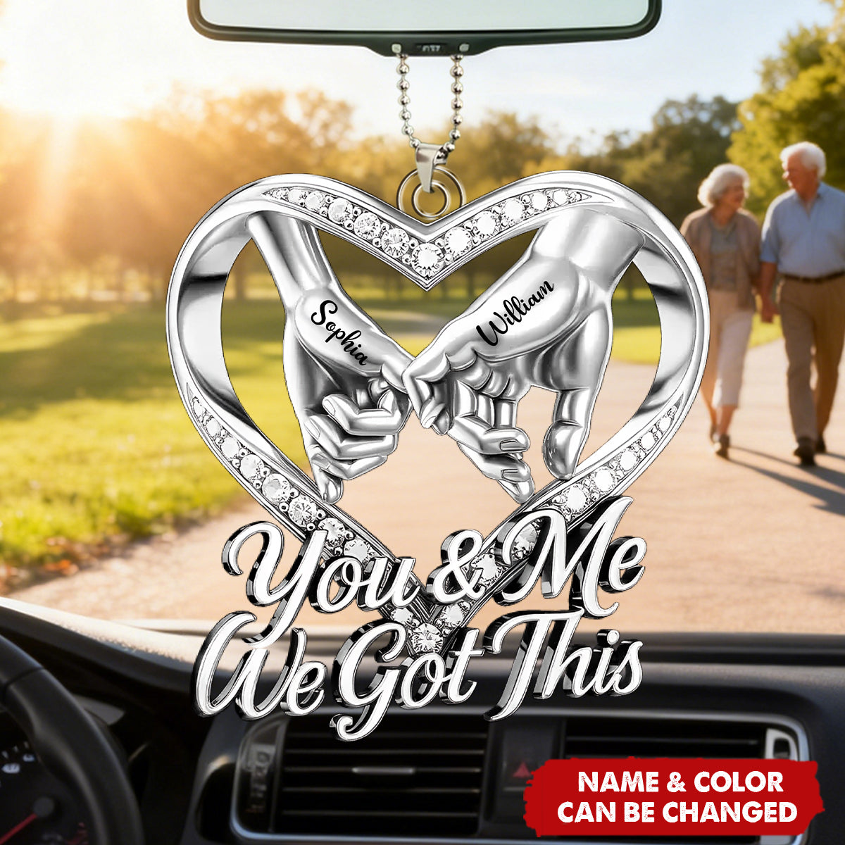 Personalized Swear Acrylic Heart Car Ornament With Names & Color & Quote - Unique Anniversary Valentine's Day Gift For Soulmates & Couples