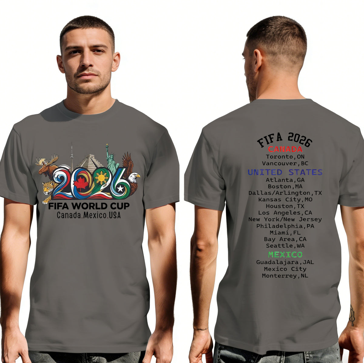 Host City Soccer World Cup 2026 Unisex T-Shirt With USA Canada Mexico Flag - Tournament Souvenir Gift For Fans