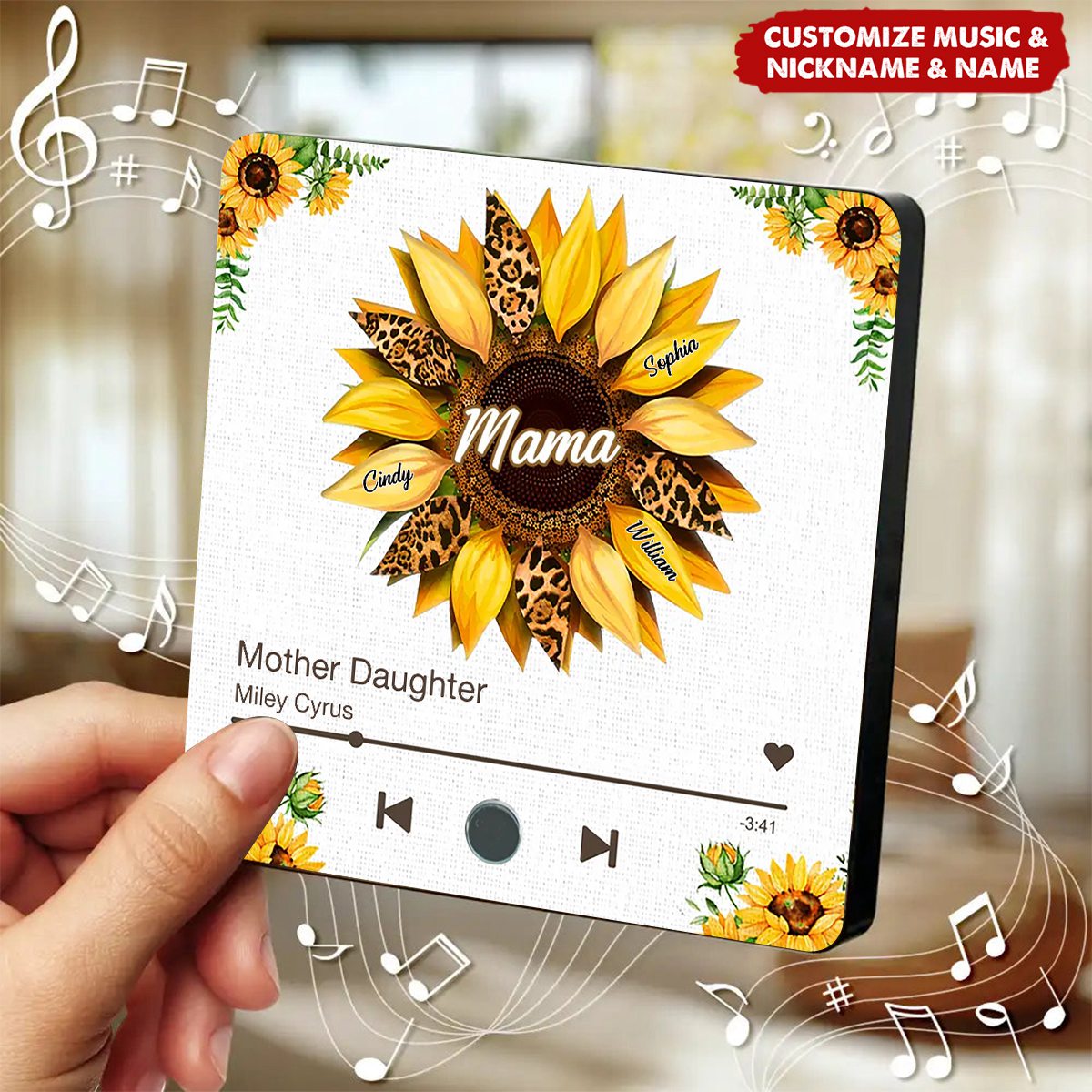 Nana Mom Sunflower Personalized Music Fridge Magnet,Mother's Day Gift