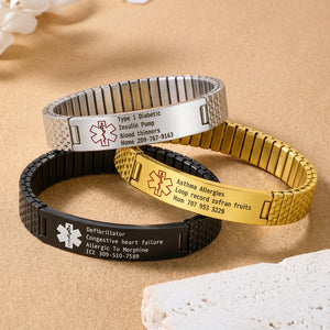 Personalized Engraved Medical Alert Stretch Bracelet | Gift For Men Women