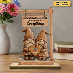 Personalized 3D Effect Wooden Gnome Couple Plaque With Names & Quote - Anniversary | Valentine's Day | Engagement Gift For Husband & Wife