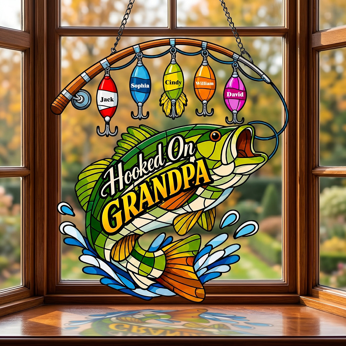 Personalized Fishing Rod Pattern Acrylic Suncatcher | Father's Day Birthday Gift for Dad Husband Friend