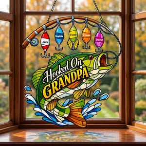 Personalized Fishing Rod Pattern Acrylic Suncatcher | Father's Day Birthday Gift for Dad Husband Friend