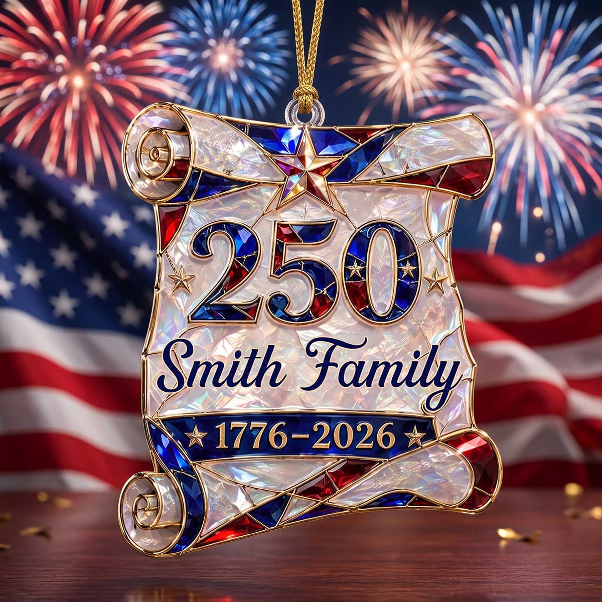 Personalized 1776–2026 Hologram Scroll Acrylic Ornament | American Family Christmas Commemorative Gift