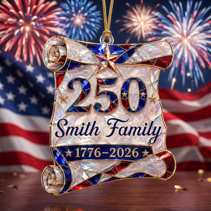 Personalized 1776–2026 Hologram Scroll Acrylic Ornament | American Family Christmas Commemorative Gift