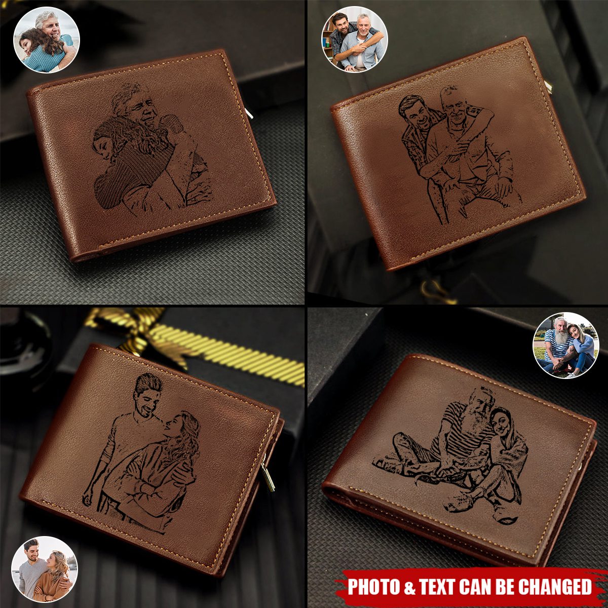 Personalized Photo Trifold Zipper Engraved Wallet For Men Father's Day Gift