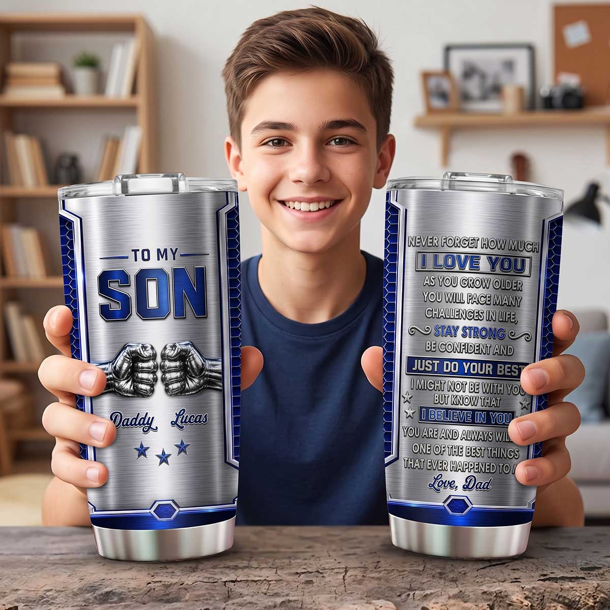Personalized To My Son Stainless Steel Tumbler | Boxing Gloves Design | Unique Gift From Dad Mom
