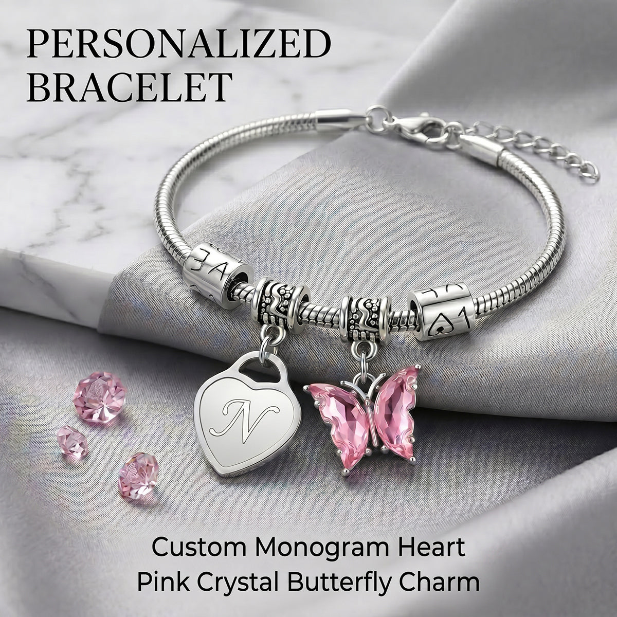 Personalized Heart Butterfly A-Z Bracelet | Birthday Graduation Gifts For Her