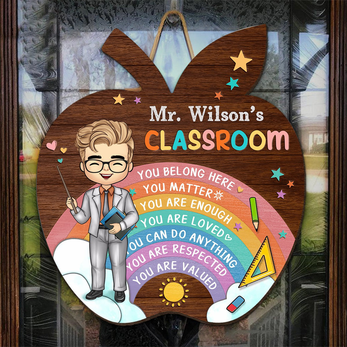 You Belong Here - Teacher Personalized Custom Shaped Home Decor Wood Sign - House Warming Gift For Teacher, Back To School