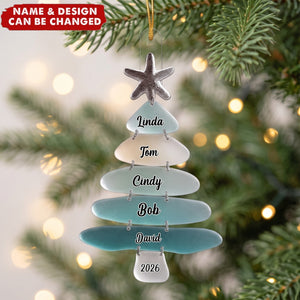 Personalized Sea Glass Christmas Acrylic Ornament With Names- Gift For Family & Beach Lovers