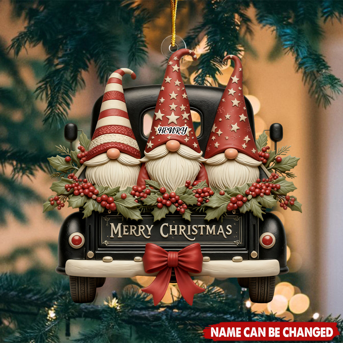Personalized Christmas Vintage Dwarf Truck Ornament With 1-3 Names on Star Hats Best Gift For Family Friend