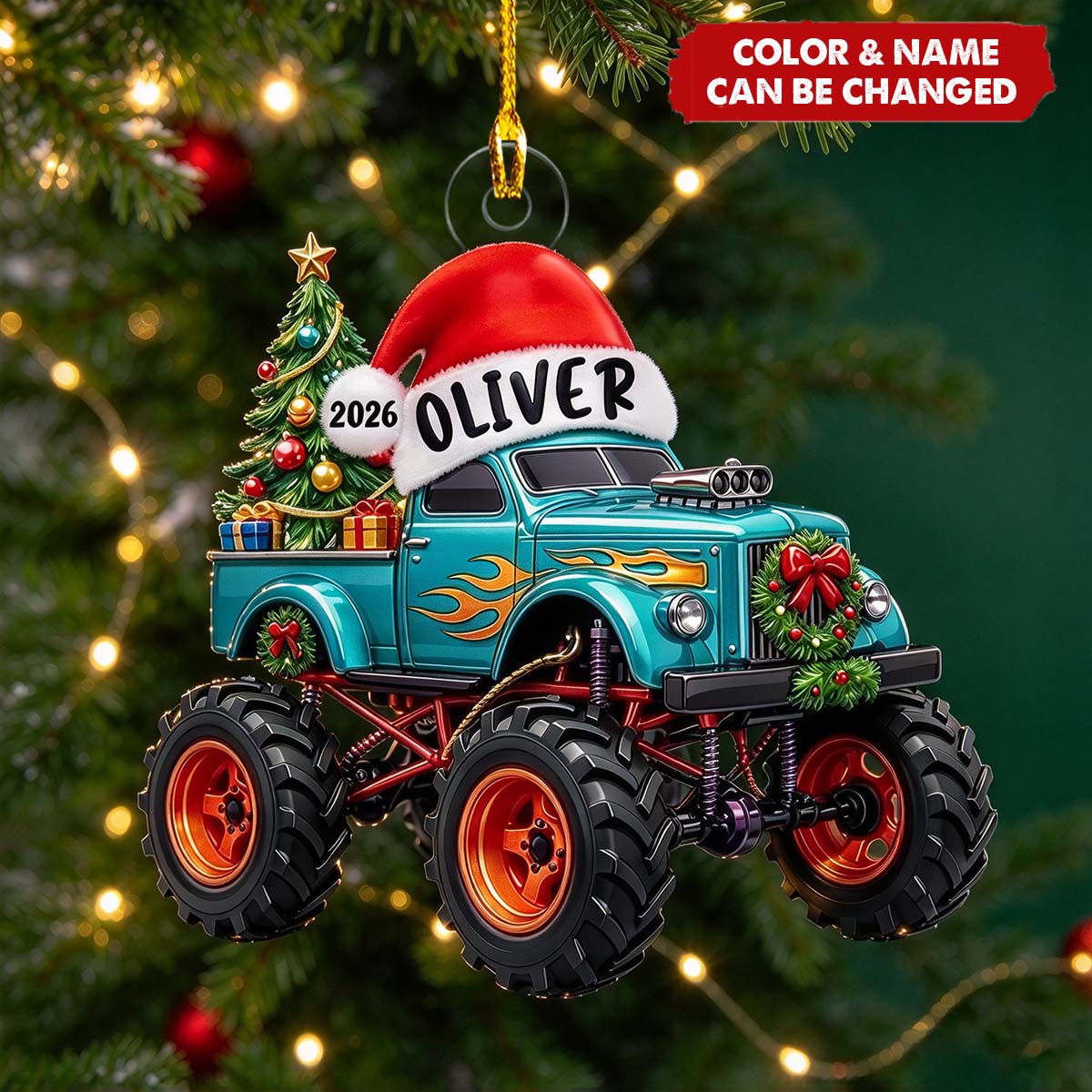 Personalized Monster Truck Acrylic Christmas Ornament | Christmas Gift For Nephew Son Grandson