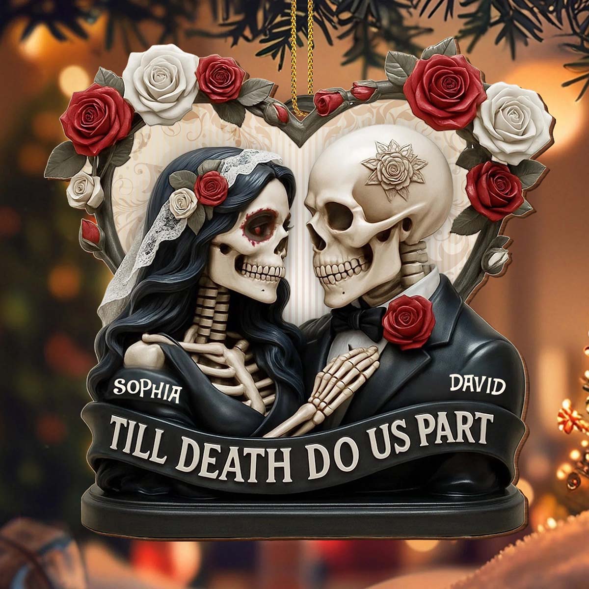 Till Death Do Us Part Skeleton Couple - Personalized Wooden Ornament Gift For Couples