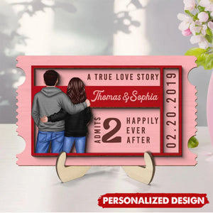 Personalized 2-Layer Wooden Love Ticket Plaque With Names & Design & Date | Romantic Anniversary Valentine’s Day Gift For Couples Friends
