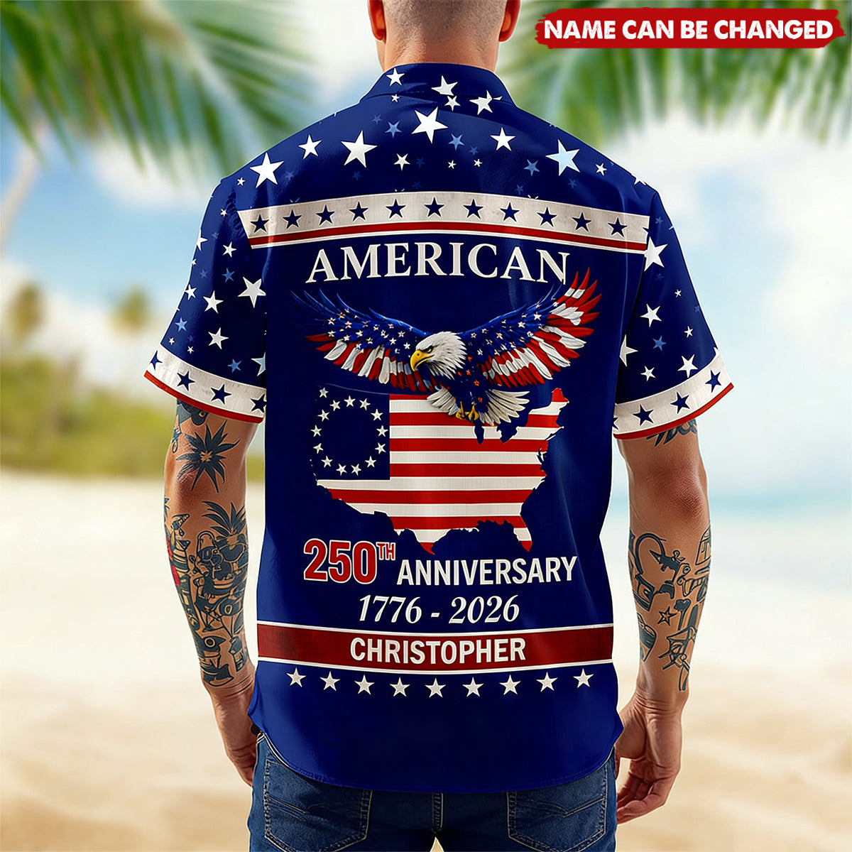 Personalized 250th Anniversary Patriotic Hawaiian Shirt With Name & American Eagle Flag - Creative Independence Day 2026 Gift For Veterans