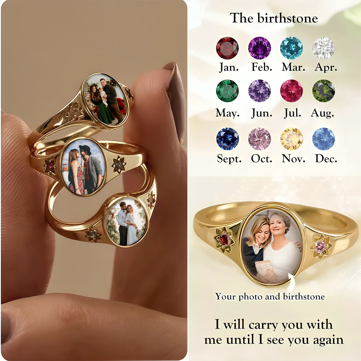 Personalized Photo Projection Ring With Bespoke Birthstone & Ring Color - Soulful Valentine's Day Anniversary Gift For Her Or Wife