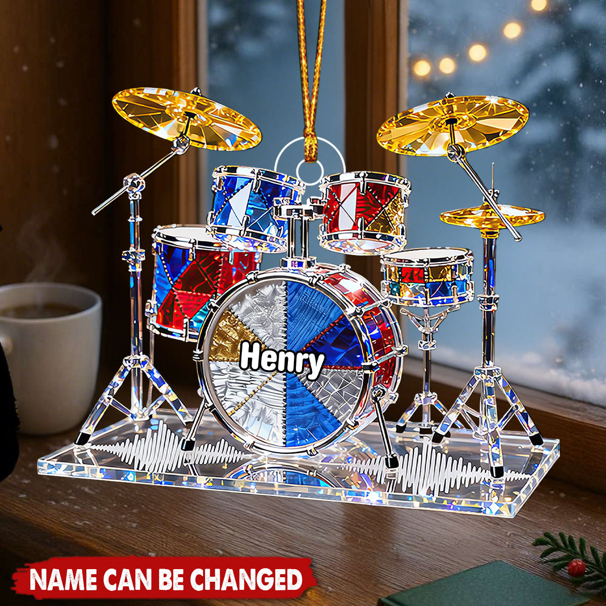 Personalized 3D Effect Drum Set Acrylic Ornament With Name - Best Christmas Gift For Drummers & Music Lovers