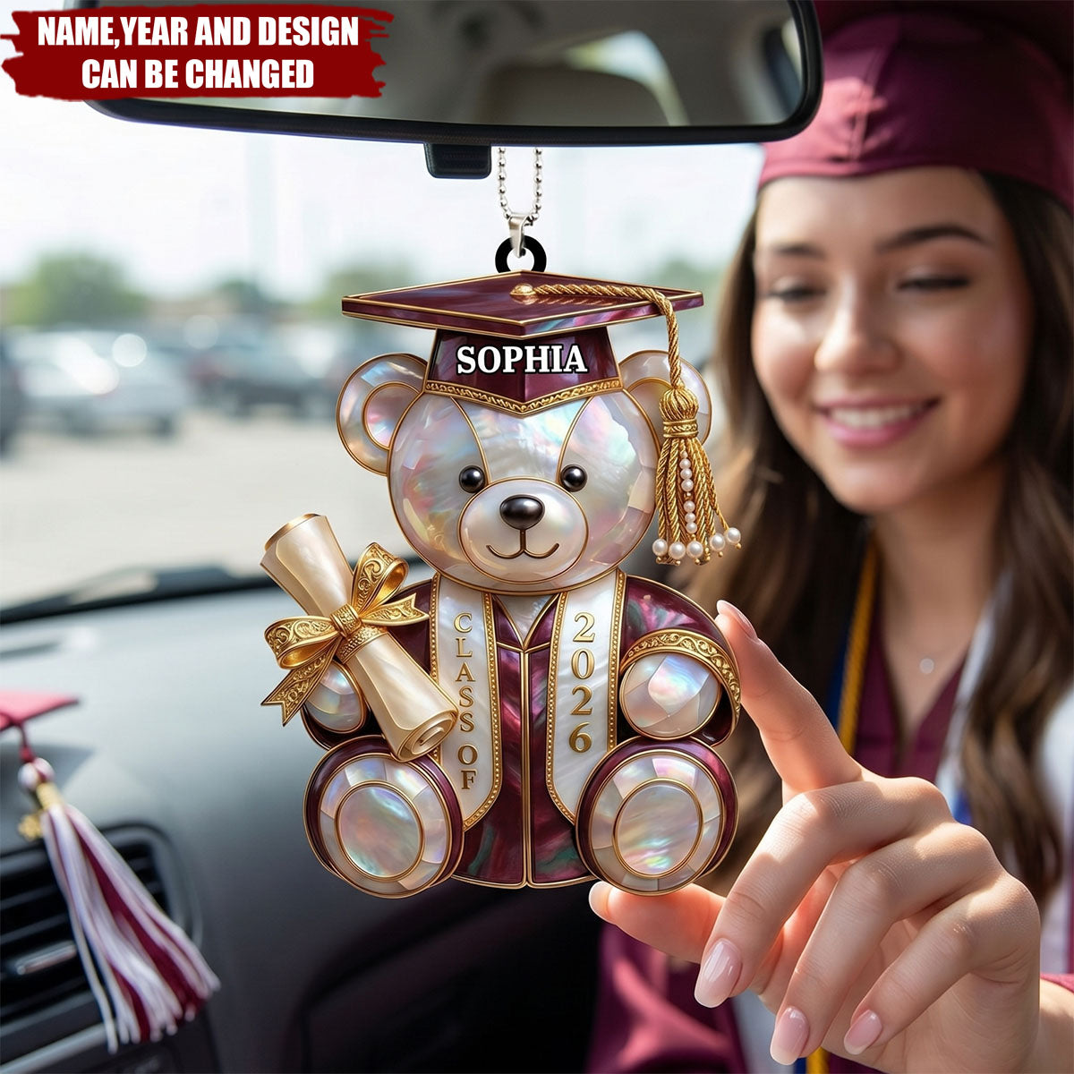 Class Of Graduation Bear - Personalized Acrylic Car Hanger Gift For Students