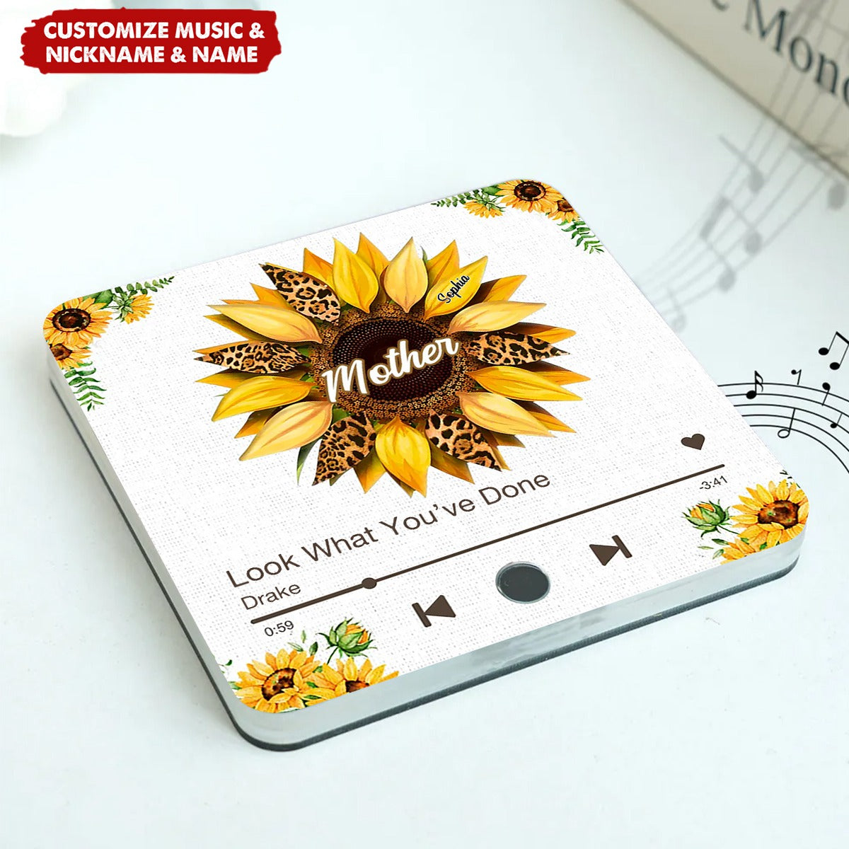 Nana Mom Sunflower Personalized Music Fridge Magnet,Mother's Day Gift