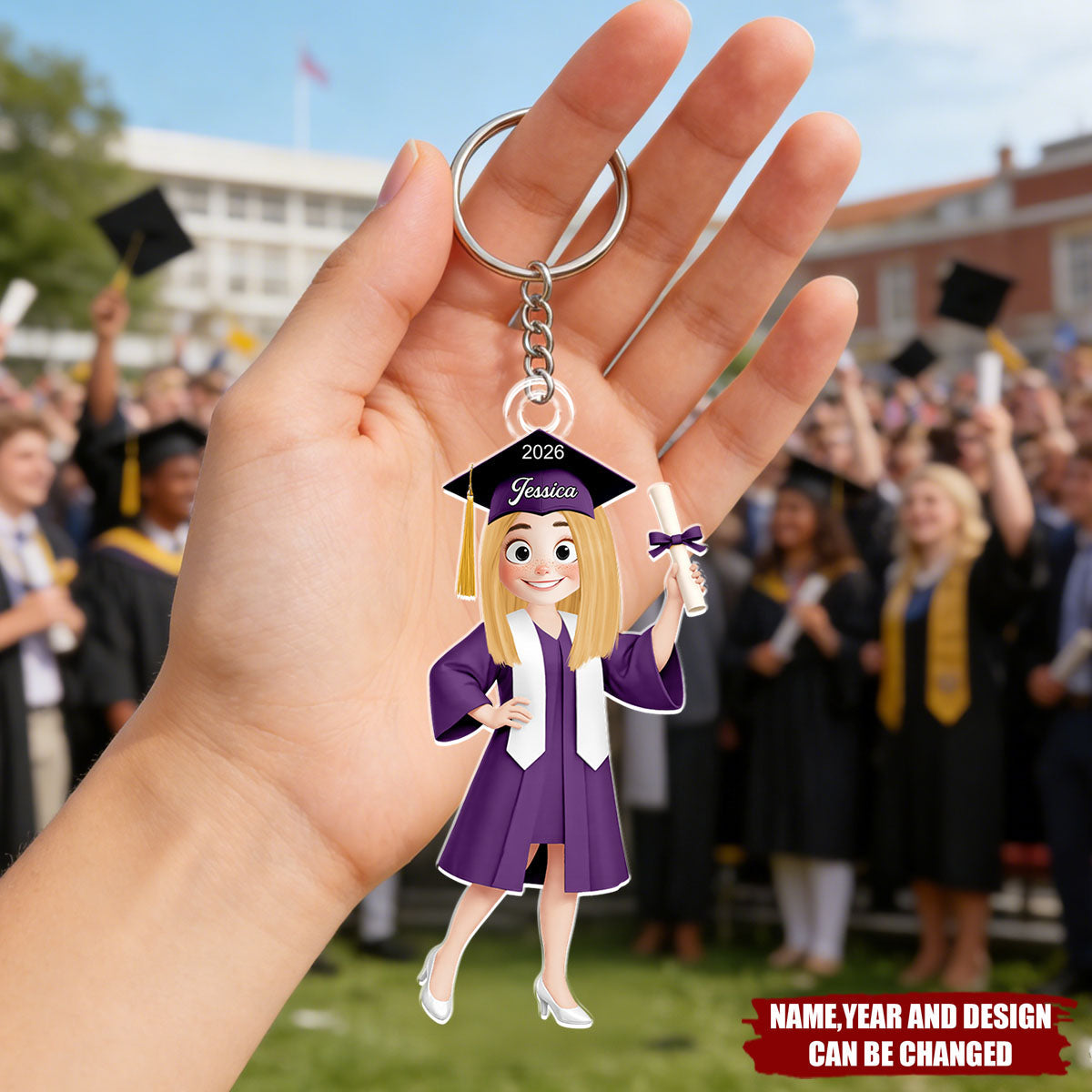Personalized Class Of 2026 Chibi Acrylic Keychain With Cartoon Icon & Name & Year - Creative Graduation Keepsake Gift For Him Or Her