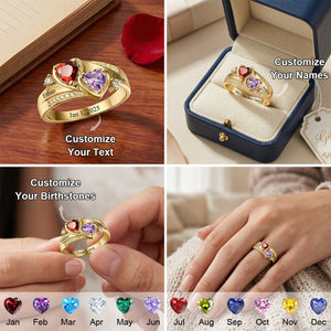 Personalized Couple's Duo Birthstone Ring With Names | Romantic  Anniversary Gift For Girlfriend