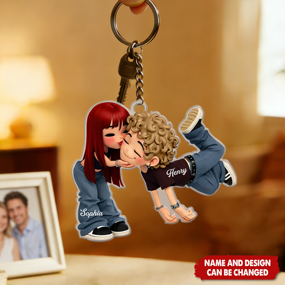 Personalized Romantic Cartoon Couple Acrylic Keychain With Names & Icons | 3D Effect | Creative Anniversary Valentine’s Day For Couple & Soulmates
