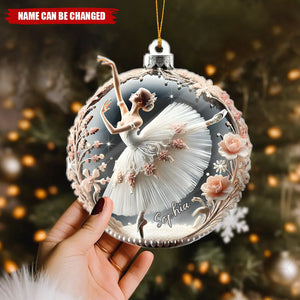 Personalized Ballerina Christmas Ornament - Custom Name Decor With Romantic Pink Flowers | Heartwarming Gift For Ballerina & Ballet Lovers