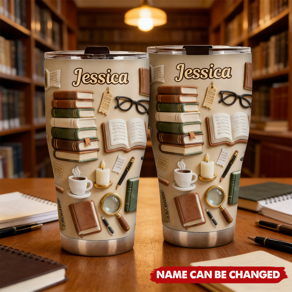 Personalized Insulated Spill-Proof Stack Of Books Tumbler Cup With Name -  Creative Birthday Gift For Book Lovers & Librarians