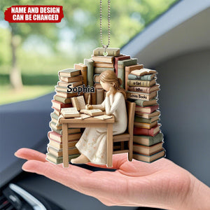 Personalized  3D Effect "Just A Girl Who Loves Books" Car Ornament With Name & Skin Tone | Creative Gift For Girl Book Lovers & Bibliophiles