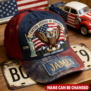 Customized Vintage Embroidery USA 250th Anniversary Eagle Distressed Baseball Hat With Name - Unique Independence Day 2026 Keepsake For Men