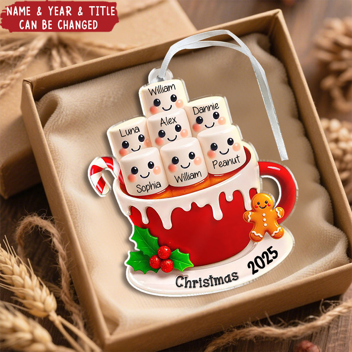 Personalized "Cup of Love" Marshmallow Hot Cocoa Christmas Ornament With Names Year And Title Infusing Family Warmth Into Christmas