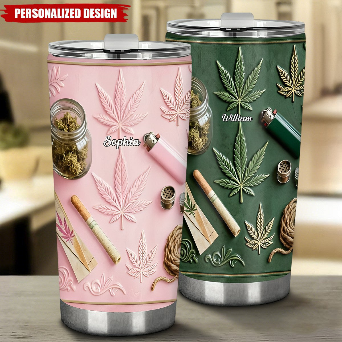 Personalized 3D Effect Weed Leaf Tumbler With Name & Color | Creative Birthday Or Father’s Day Surprise For Dad Man