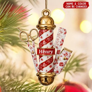 Personalized Barber's Essentials Acrylic Ornament With Name & Color | Christmas Gift For Barber