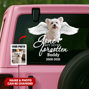 Personalized Full Color Pet Angel Wings Car Window Decal With Photo & Name & Year - Sympathy Keepsake Memorial Gift For Dog And Cat Parents