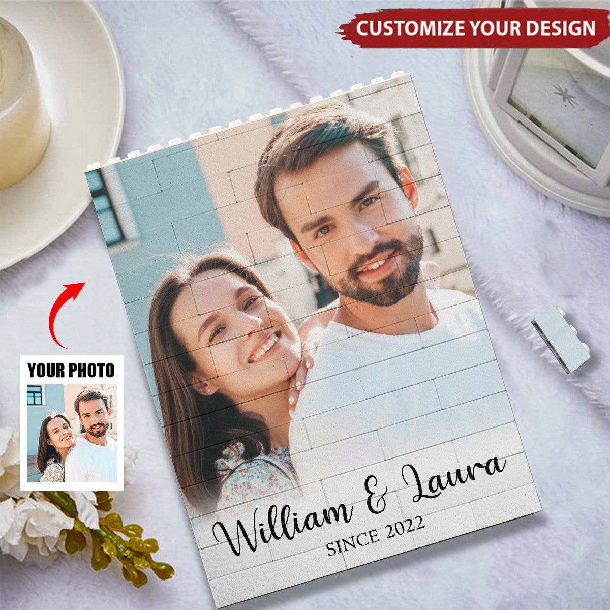 Personalized Give Me Your Forever Building Bricks With Names & Photo & Year | Unique Anniversary Valentine's Day Gift For Couples & Soulmates