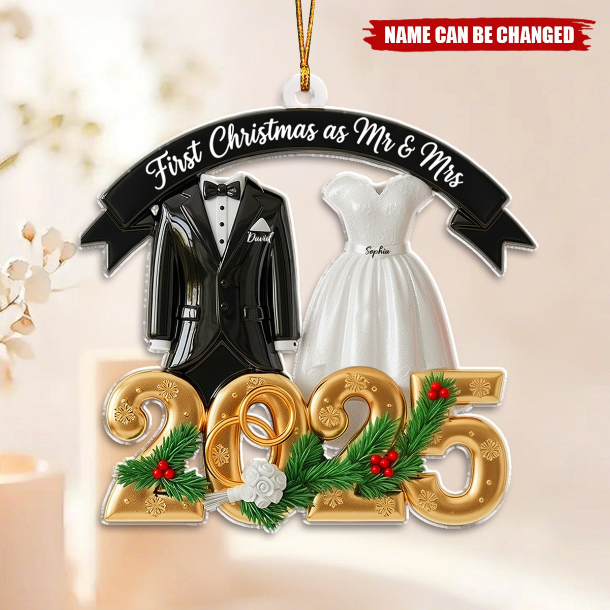 Personalized "First Christmas as Mr & Mrs" Ornament With Names,Cozy & Memorable Christmas Gift For Newlyweds And Couple