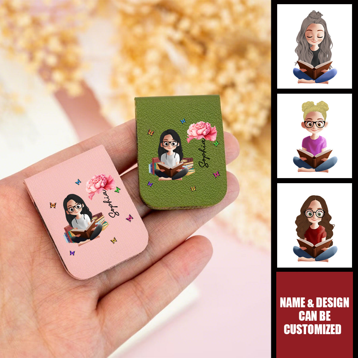 Personalized "My Blooming Pages" Leather Magnetic Bookmark With Name & Design Thoughtful Gift For Book Lover