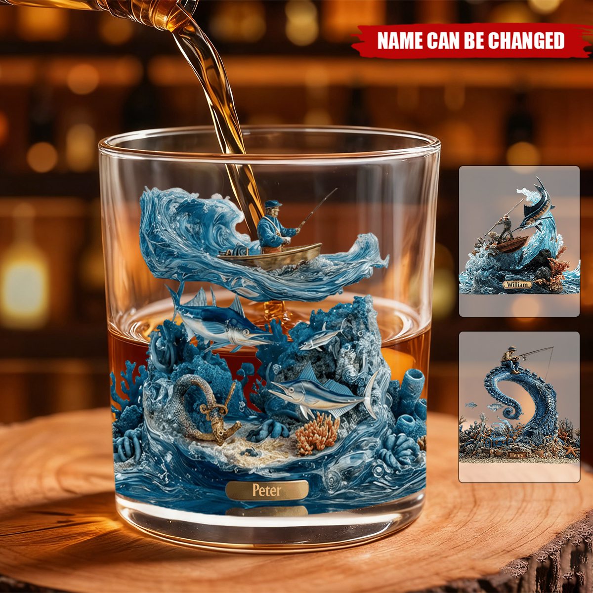 Personalized Fishing Theme Whiskey Glass With Design | Name | "Everything Will Kill You" Funny Birthday Father’s Day Gift For Men & Anglers