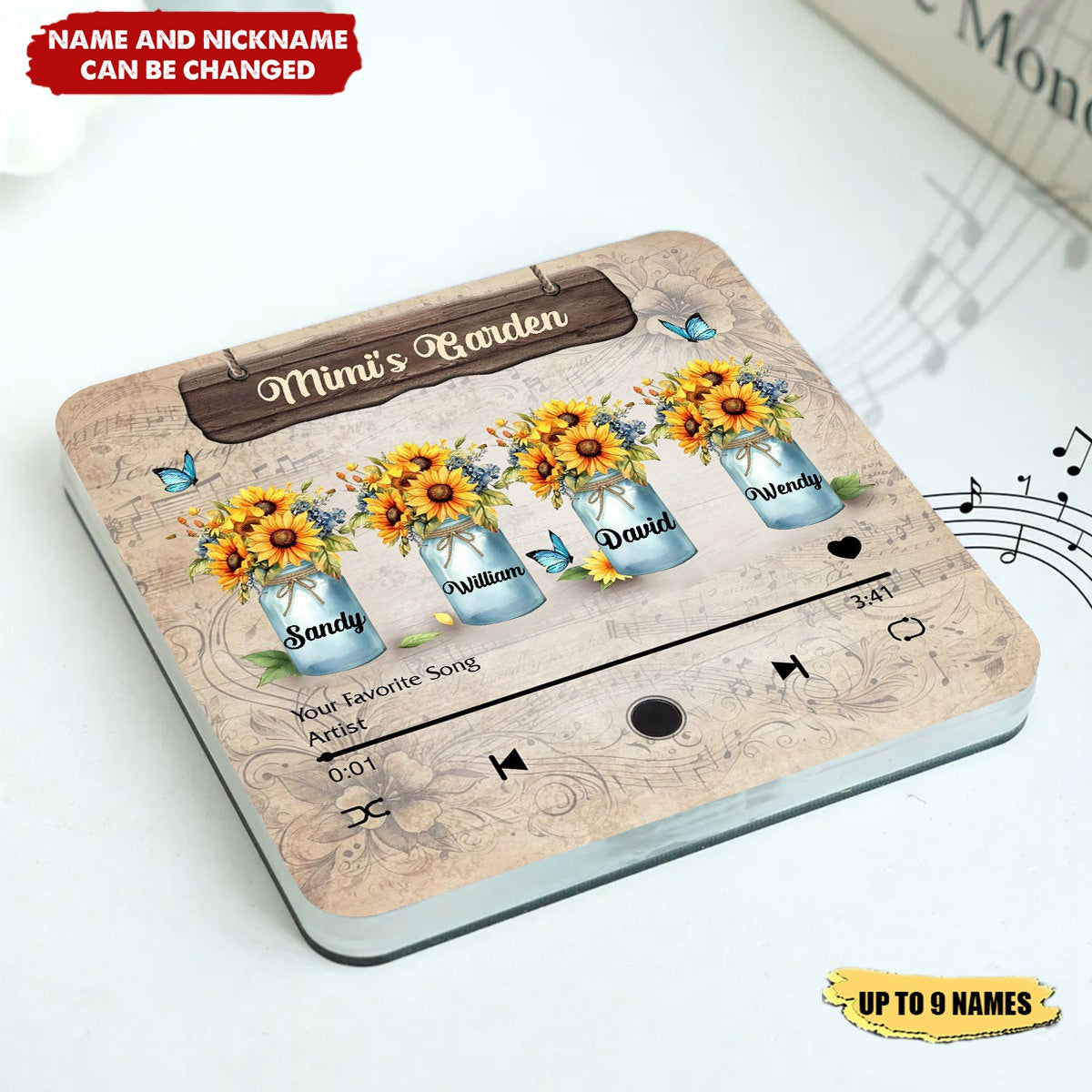Personalized Grandma's Garden Sunflower Music Fridge Magnet,Mother's Day Gift