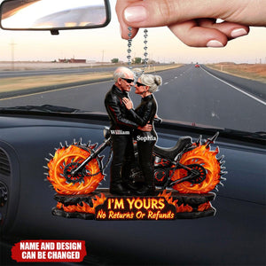 Personalized Flaming Wheels Biker Couple Car Ornament With Names & Design | Unique Anniversary Valentine's Day Gift For Motorcycle Lovers Couples