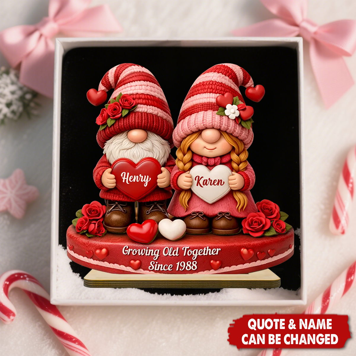Personalized Cute Gnome Couple Plaque With Names & Quote | Romantic Growing Old Together Valentine's Day Gift For Couple