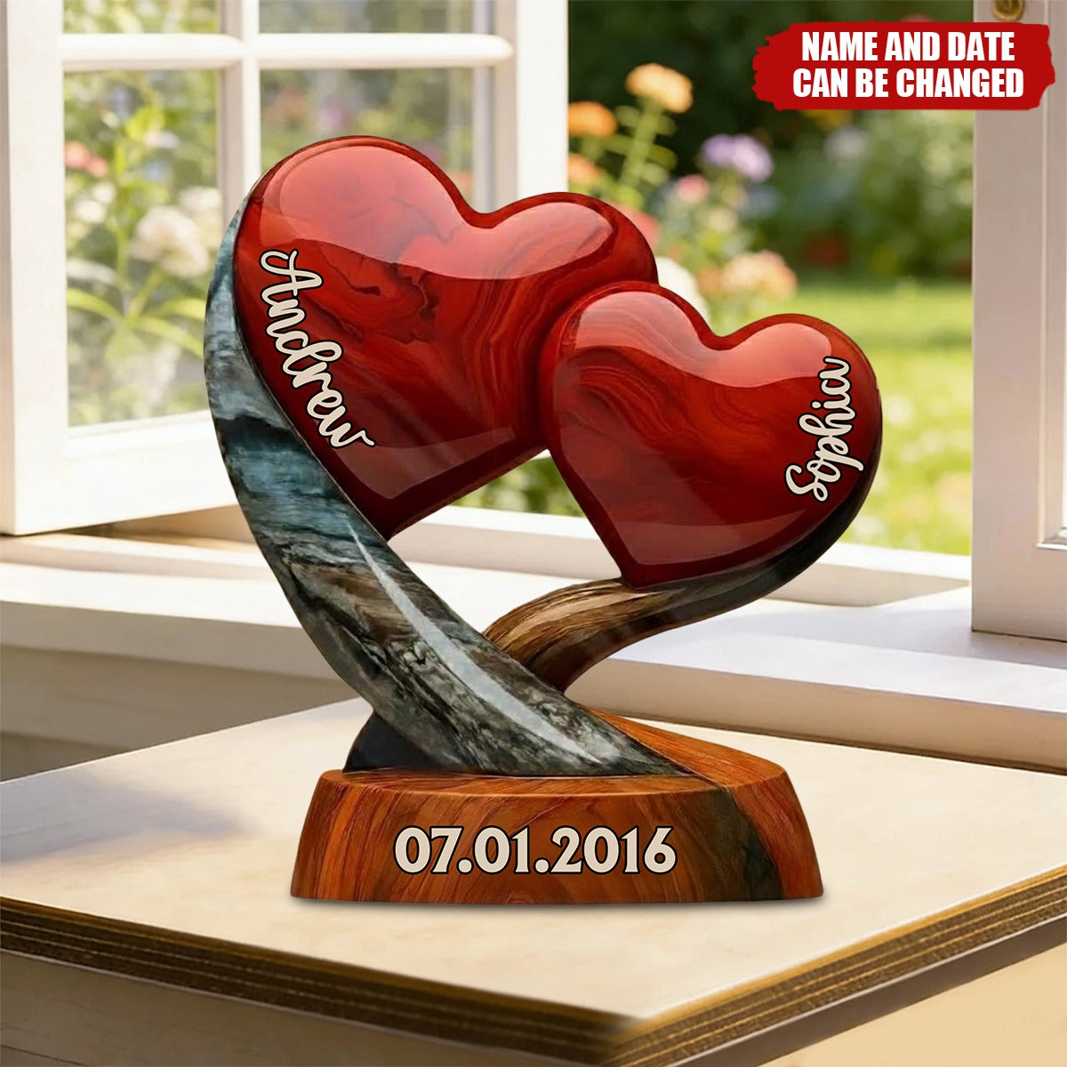 Personalized Double Heart Acrylic Plaque With Names & Date | Romantic "Two Hearts One Rhythm" Gift For Husband Wife