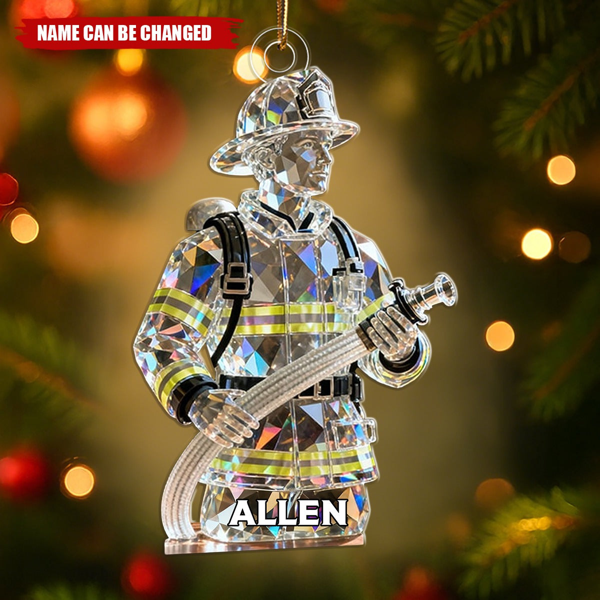 Personalized Firefighter 3D Effect Acrylic Ornament With Name – Christmas Tree Hanging Decor Birthday Gift For Firefighter
