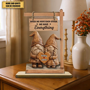 Personalized 3D Effect Wooden Gnome Couple Plaque With Names & Quote - Anniversary | Valentine's Day | Engagement Gift For Husband & Wife