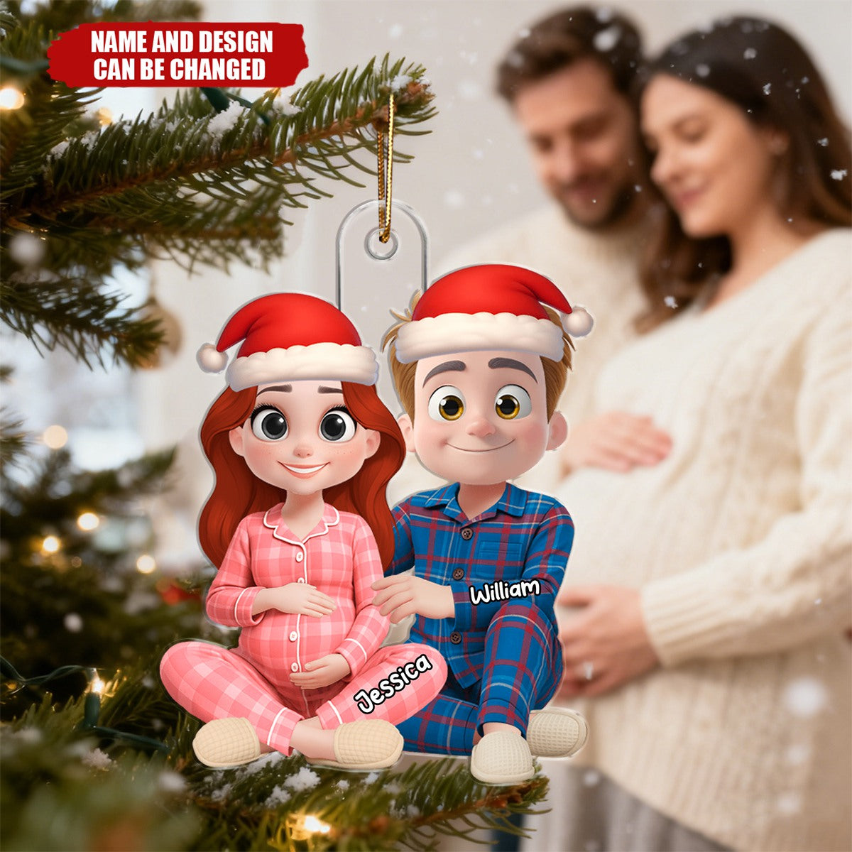 Personalized "Expecting A Miracle" Christmas Ornament With Parent Names & Design | Pregnant Couple Tree Decoration – Gift For Soon To Be Parents