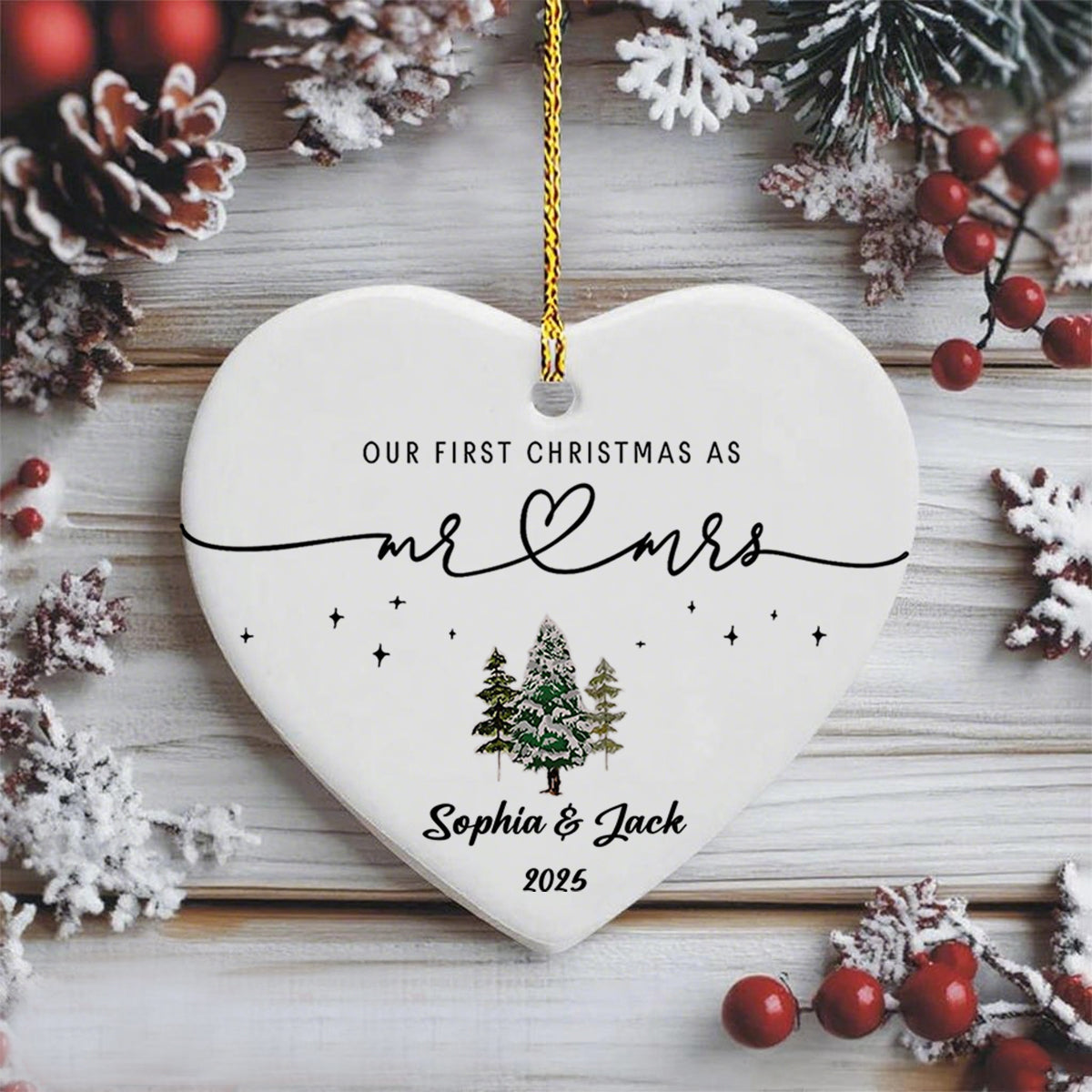 Personalized Newlyweds Christmas Ornament - First Ceramic Keepsake, Custom Names & Year, Lock "US" Into Every Christmas