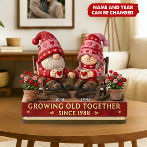 Personalized "Growing Old Together" Standing Wooden Plaque With Names & Year | Heartfelt Anniversary Valentine's Day Gift For Couple Grandparents